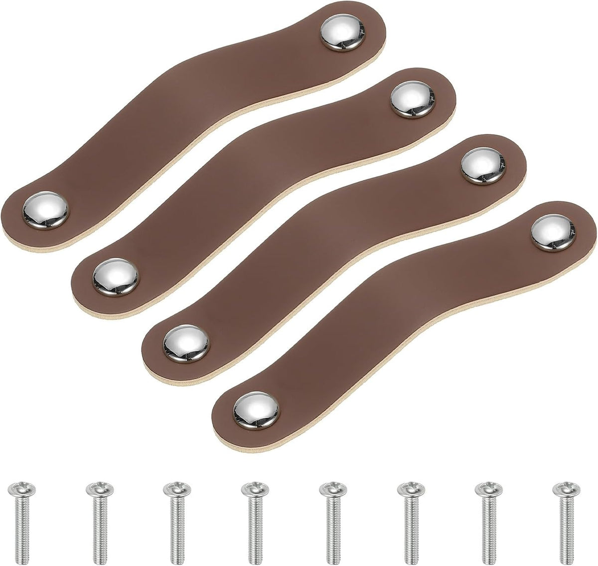 ya 26 10.21 baidi 4 Pcs Leather Drawer Pull Double Hole Leather Handle with Screw Brown