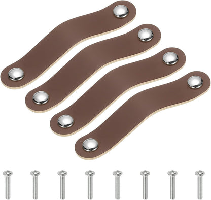 ya 26 10.21 baidi 4 Pcs Leather Drawer Pull Double Hole Leather Handle with Screw Brown