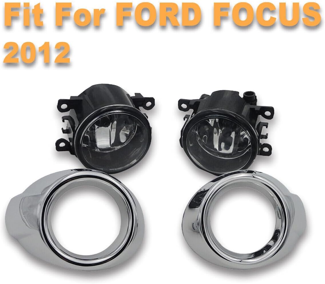 ya 7 8.24 baidi Front Clear Fog Lights Lamps w/Chrome Cover+Bulbs Fit for Ford Focus 2012-2014
