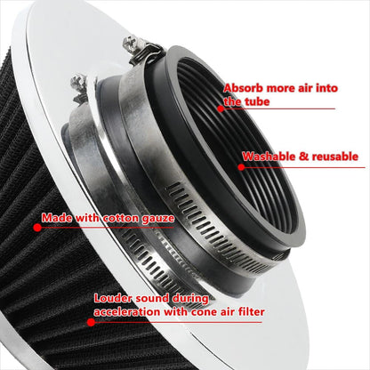 ya 13 9.15 baidi 3 76mm Inlet Cold Air Intake Air Filter Mushroom Head Black