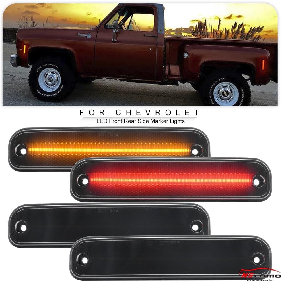 ya 4 8.10 4xFront Rear LED Side Marker Lights for Chevrolet C/KR/V 10 20 30 R3500 V3500 Trucks 