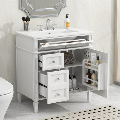 ya 28 10.13 baidi 30'' Bathroom Vanity Modern w/ Single Sink, 2 Drawers + Tip-out Drawer, Whi