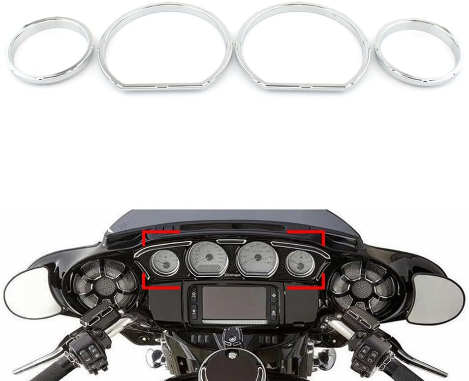 ya 4 8.14 1x Chrome Instrument Board Gauge Bezel Kit Fit for Harley Touring Street Glide 14-23