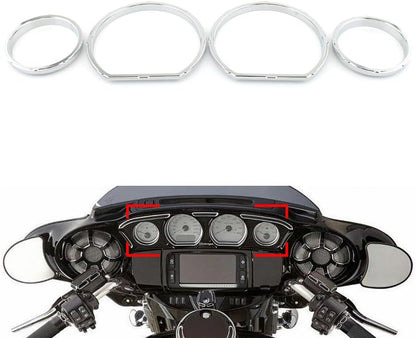 ya 4 8.14 1x Chrome Instrument Board Gauge Bezel Kit Fit for Harley Touring Street Glide 14-23