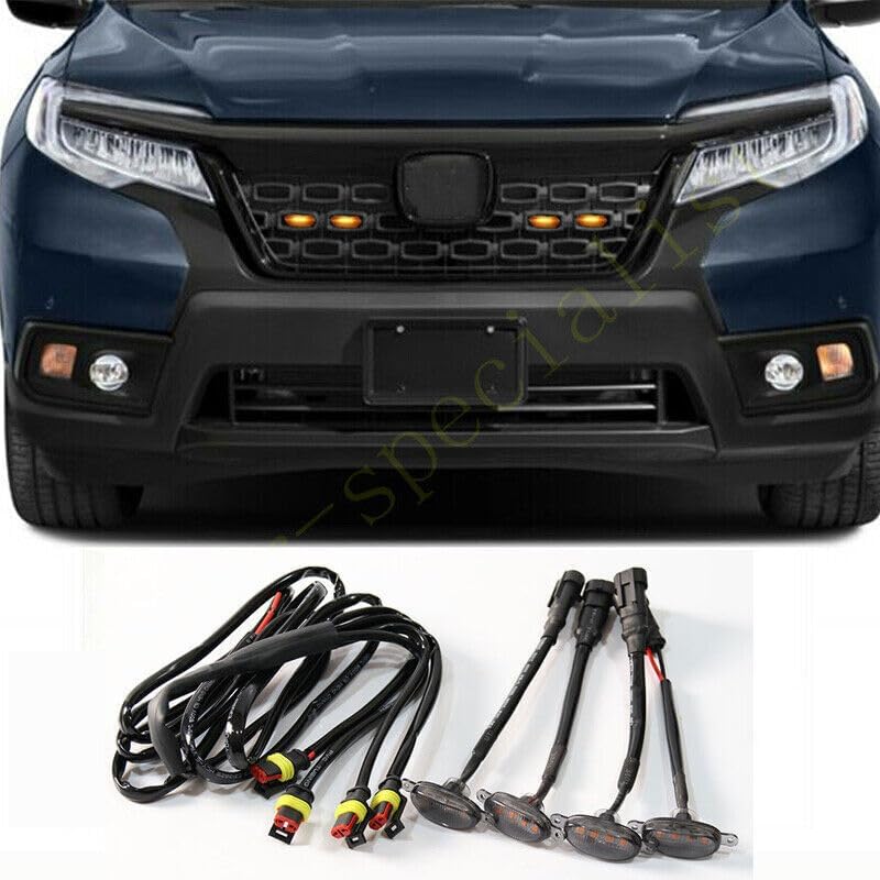 ya 7 8.24 baidi 4x for Honda Passport 2019-2021 Front Grille LED Amber Light Raptor Style Smoky