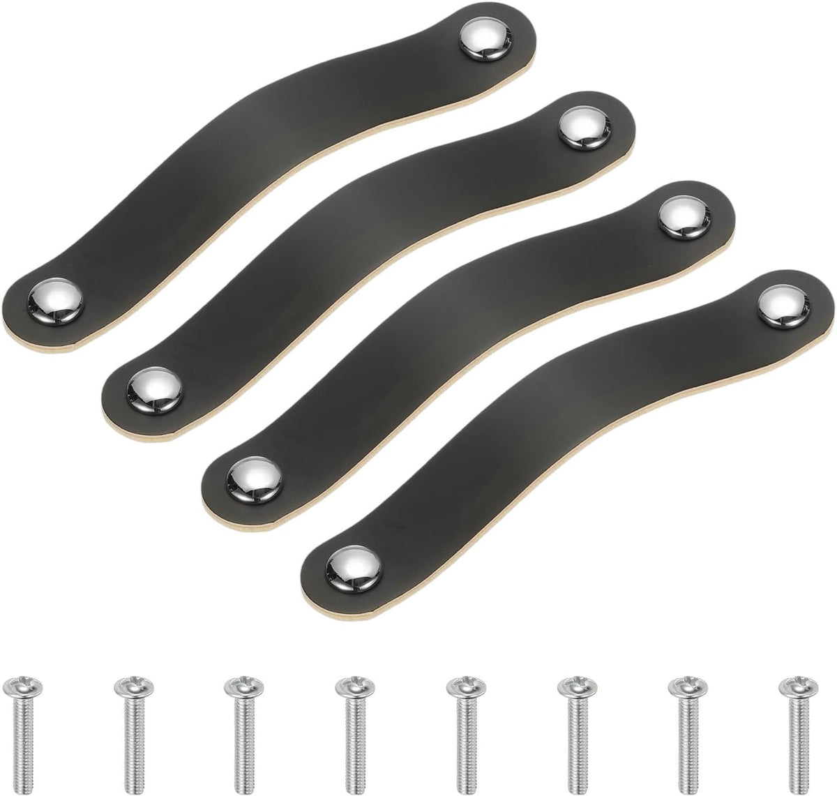 ya 26 10.21 baidi 4 Pcs Leather Drawer Pull Double Hole Leather Handle with Screw Black