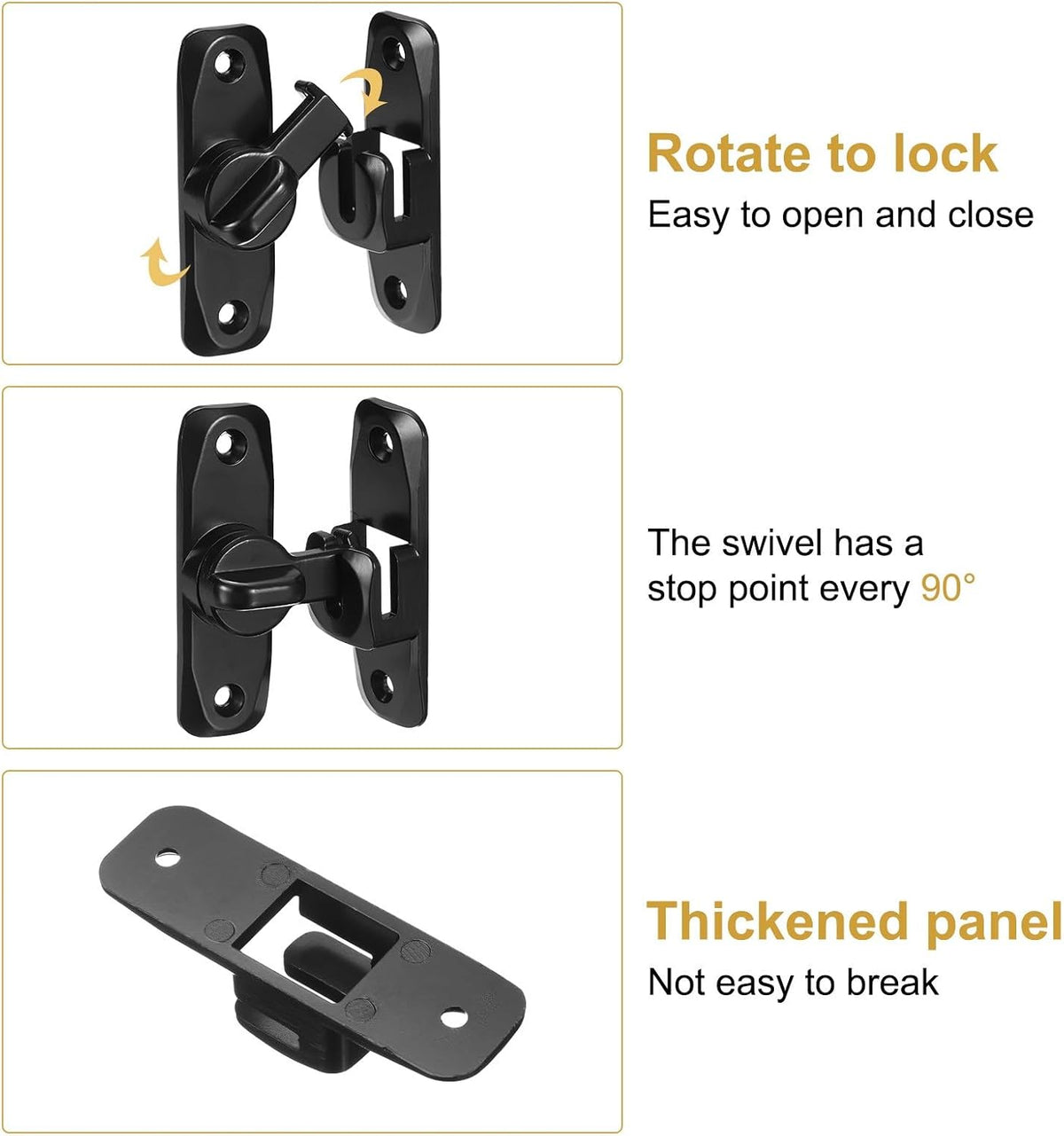 ya 26 10.21 baidi 90/180¡ãBarn Door Lock, 2 Set Zinc Alloy Flip Sliding Door Latches, Black
