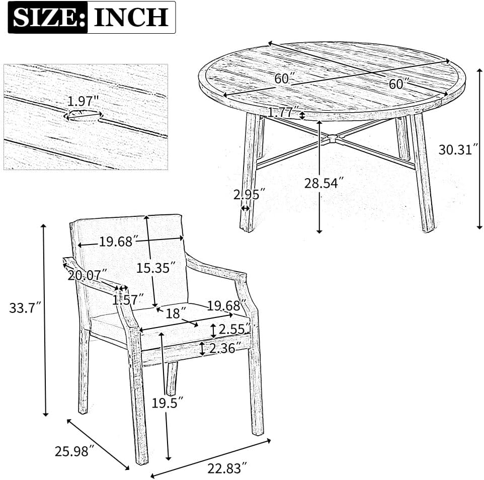 ya 28 10.13 baidi Wooden Dining Set 4-Seats w/Umbrella Hole & Removable Cushions