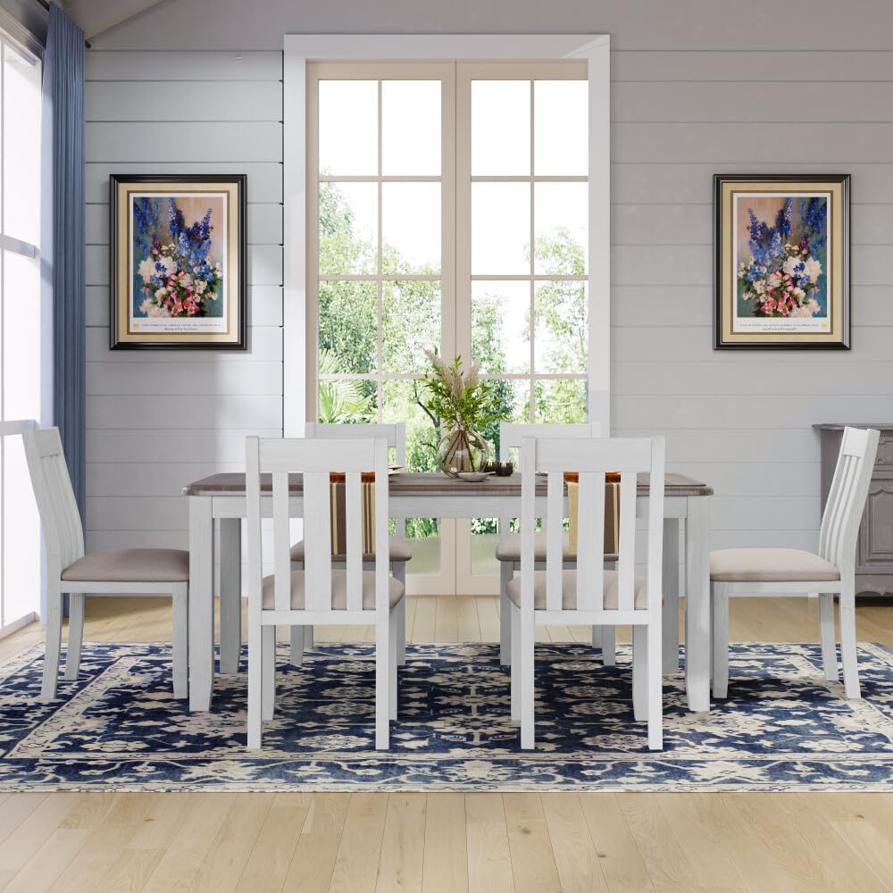 ya 28 10.13 baidi 7-Piece Dining Set Retro w/Extendable Table & 6 Upholstered Chairs - Brown+