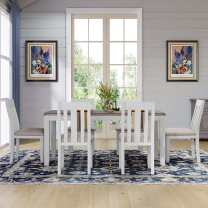 ya 28 10.13 baidi 7-Piece Dining Set Retro w/Extendable Table & 6 Upholstered Chairs - Brown+