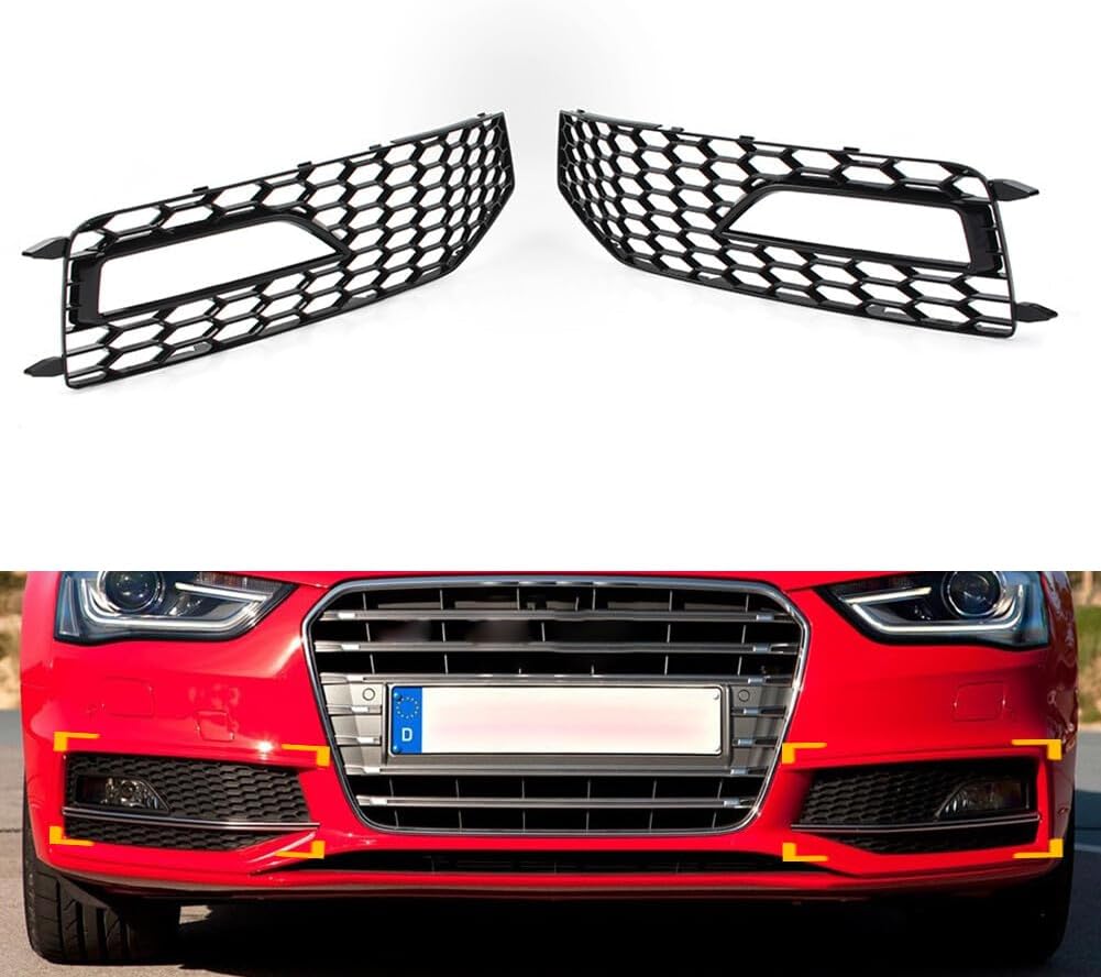 ya 9 10.24 Fit for Audi A4 B8.5 S4 RS4 2x Honeycomb Bumper Fog Light Grille Cover