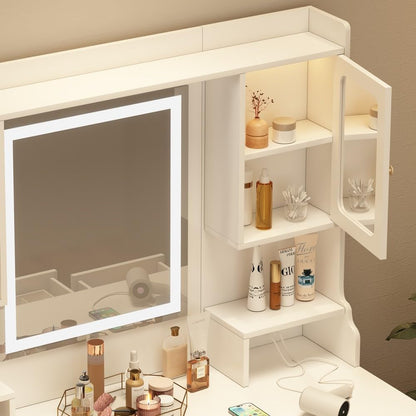 ya 28 10.13 baidi Dresser Desk White Large Vanity Table Set - Mirror, 6 Drawers & Shelves