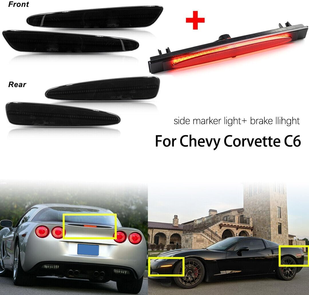 ya 7 8.24 baidi 5pcs Smoked LED Side Marker Lights + Tail Lights 3rd for 2005-2013 for Chevrolet for Corvette C6