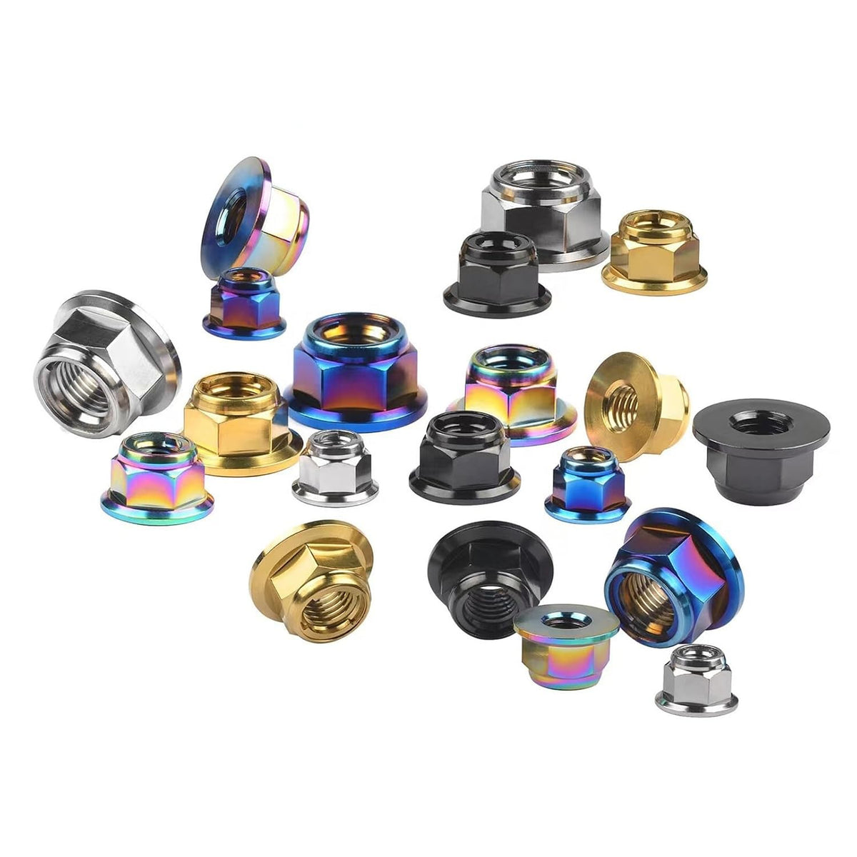 ya 15 10.19 baidi 6pcs Titanium Nuts M6 M8 M10 M12 Flange Hex Ti Alloy Nut with Metal Lock Grade 5-2