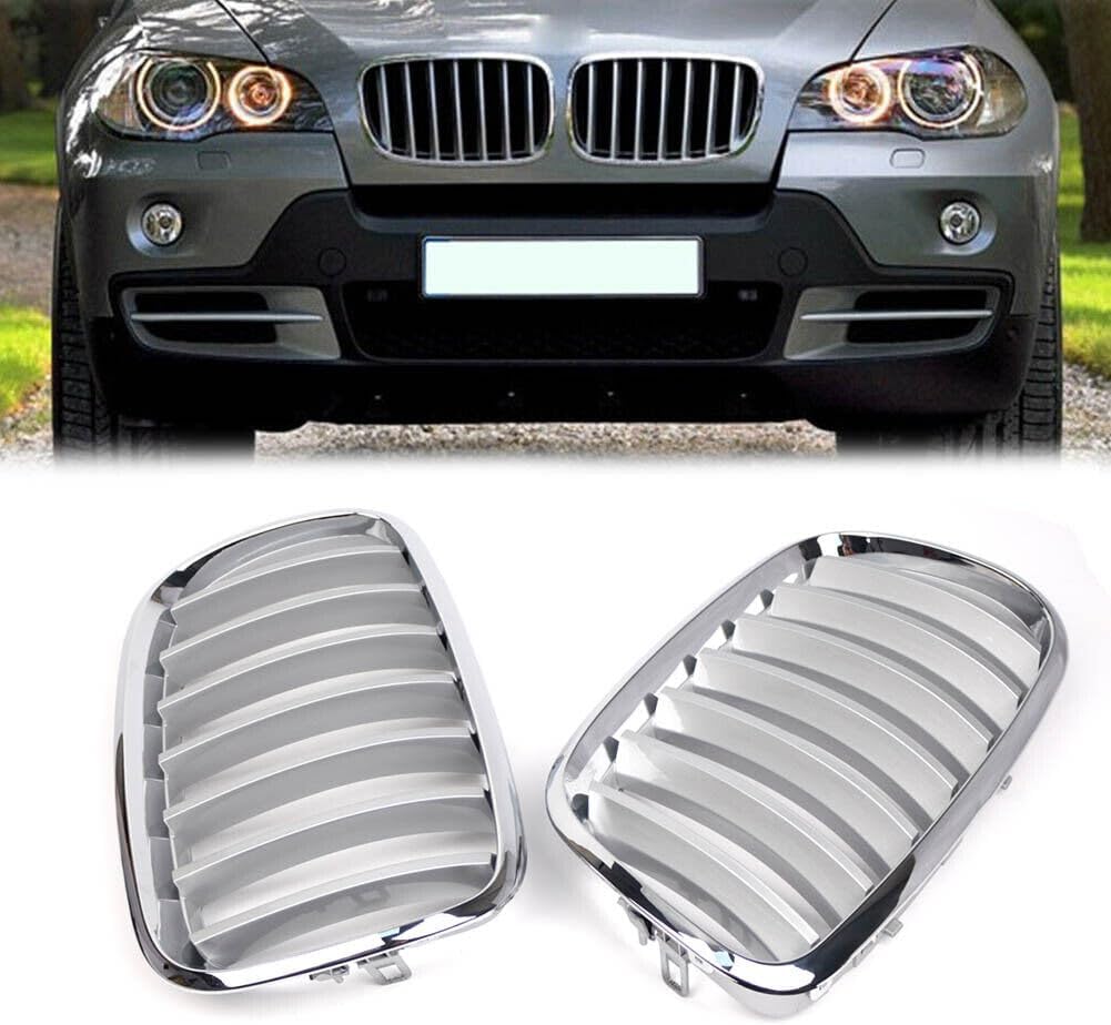 ya 4 8.14 Chrome Car Front Kidney Grille Grill For Fit for BMW E70 X5 E71 X6 2008-2013