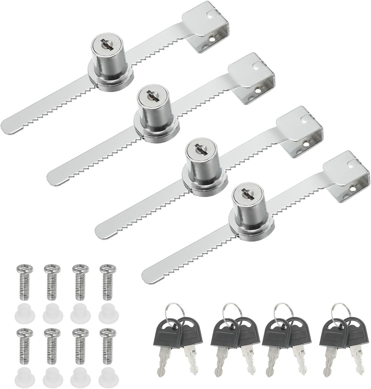 ya 26 10.21 baidi Glass Cabinet Lock, 4Pcs Keyed Different Single Swing Showcase Lock, Silver