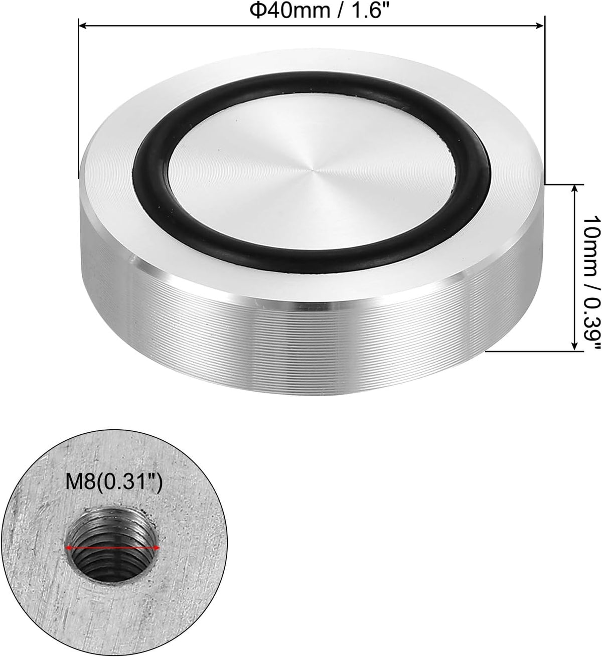 ya 26 10.21 baidi M8 40mm / 1.6 Dia 10mm Aluminum Disc Glass Top Adapter with Rubber Ring 4pcs-2
