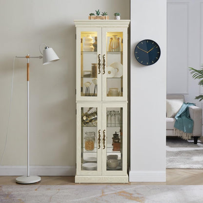 ya 28 10.13 baidi White Lighted Glass Curio Cabinet Wood Frame, Display/Wine Storage, w/Bulb