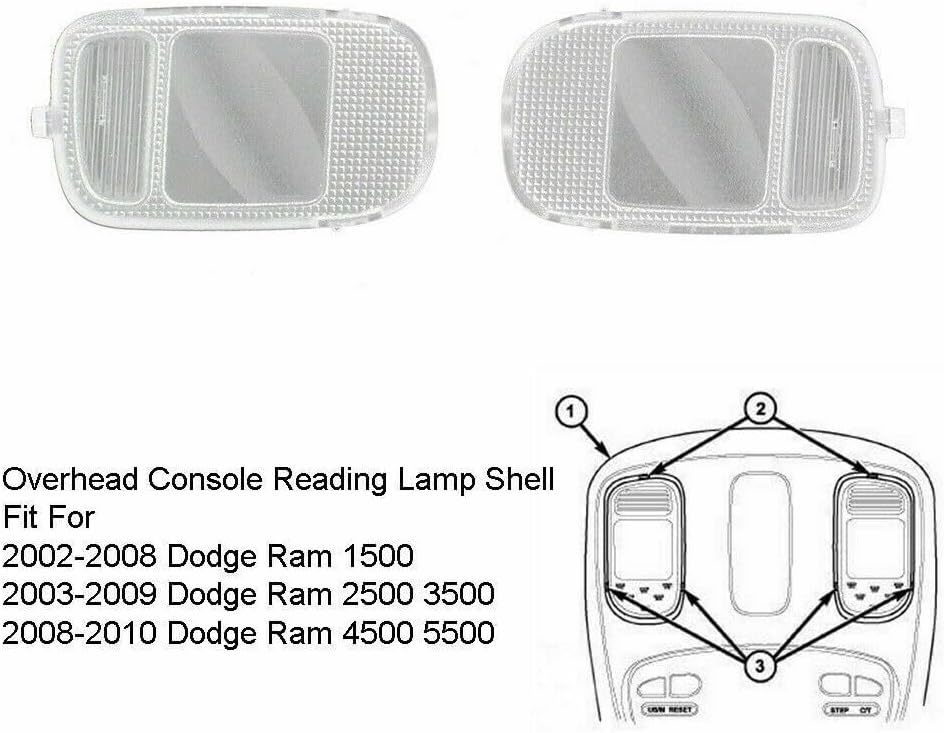 ya 4 8.24 baidi Set for 2002-2010 for Dodge for Ram Overhead Console Dome Map Reading Light Lens