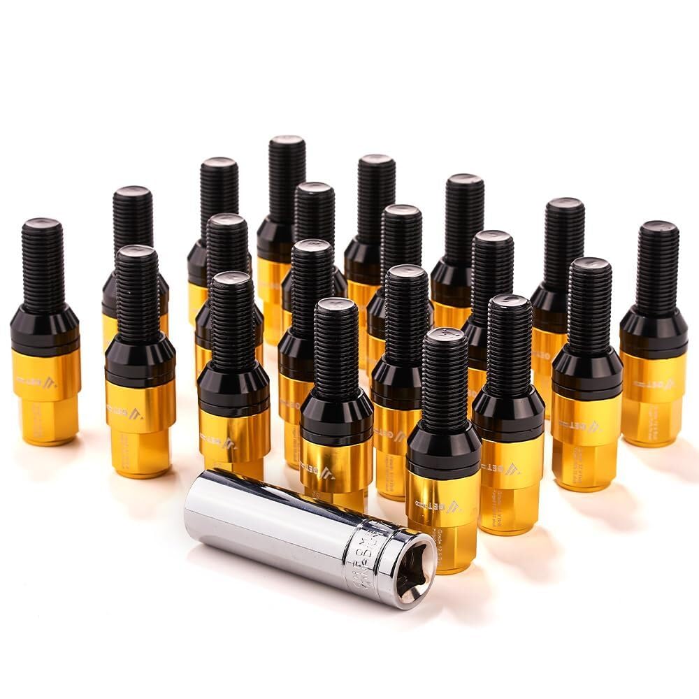 ya 10 9.16 baidi 20x M14x1.5 Wheel Lug Bolt Set 28mm Shank Ball Bolts for Audi for VW for Mercedes-Benz Gold-