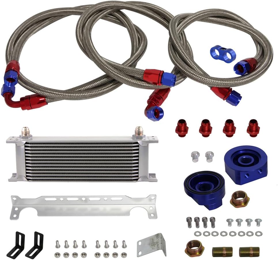 ya 12 10.8 baidi 13 Row AN8 Engine Oil Cooler +Relocation Filter Adapter Hose Kit w/Bracket SL