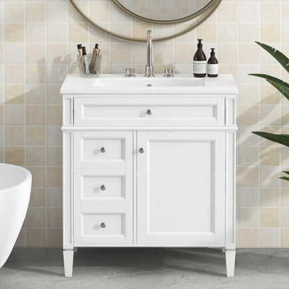 ya 28 10.13 baidi 30'' Bathroom Vanity Modern w/ Single Sink, 2 Drawers + Tip-out Drawer, Whi