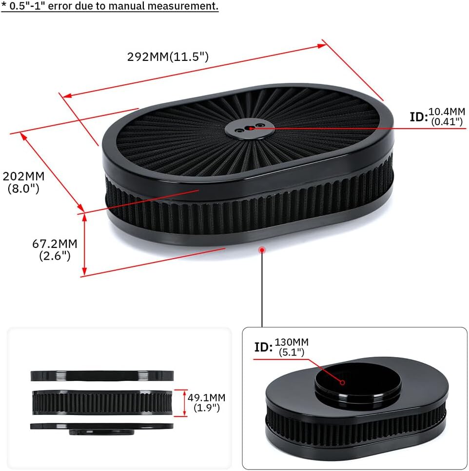 ya 5 8.24 baidi 12 Oval Fully Black Air Cleaner Element For 5-1/8¡± Carb Holley Edelbrock Etc