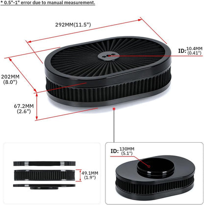 ya 5 8.24 baidi 12 Oval Fully Black Air Cleaner Element For 5-1/8¡± Carb Holley Edelbrock Etc