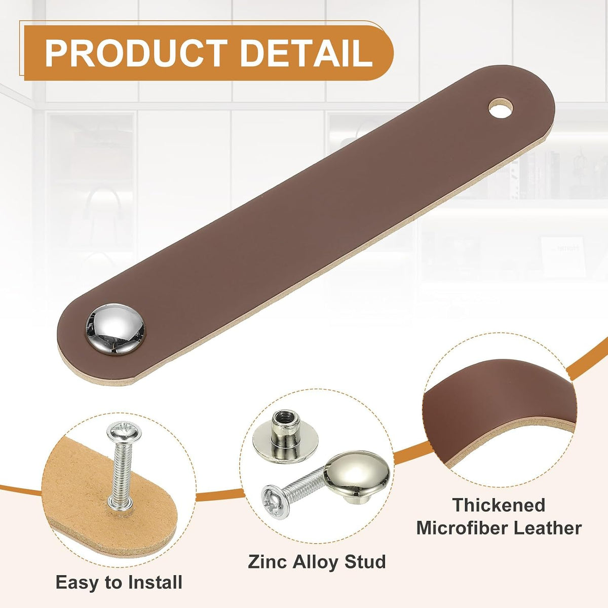 ya 26 10.21 baidi 4 Pcs Leather Drawer Pulls Single Hole Leather Handle with Screws Brown