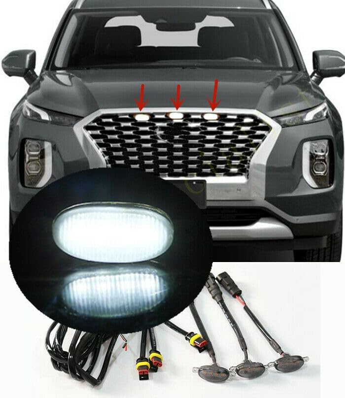 ya 3 8.24 baidi 3 Pack Smoke Front Grille White LED Light Raptor Style for Hyundai Palisade 20-2021