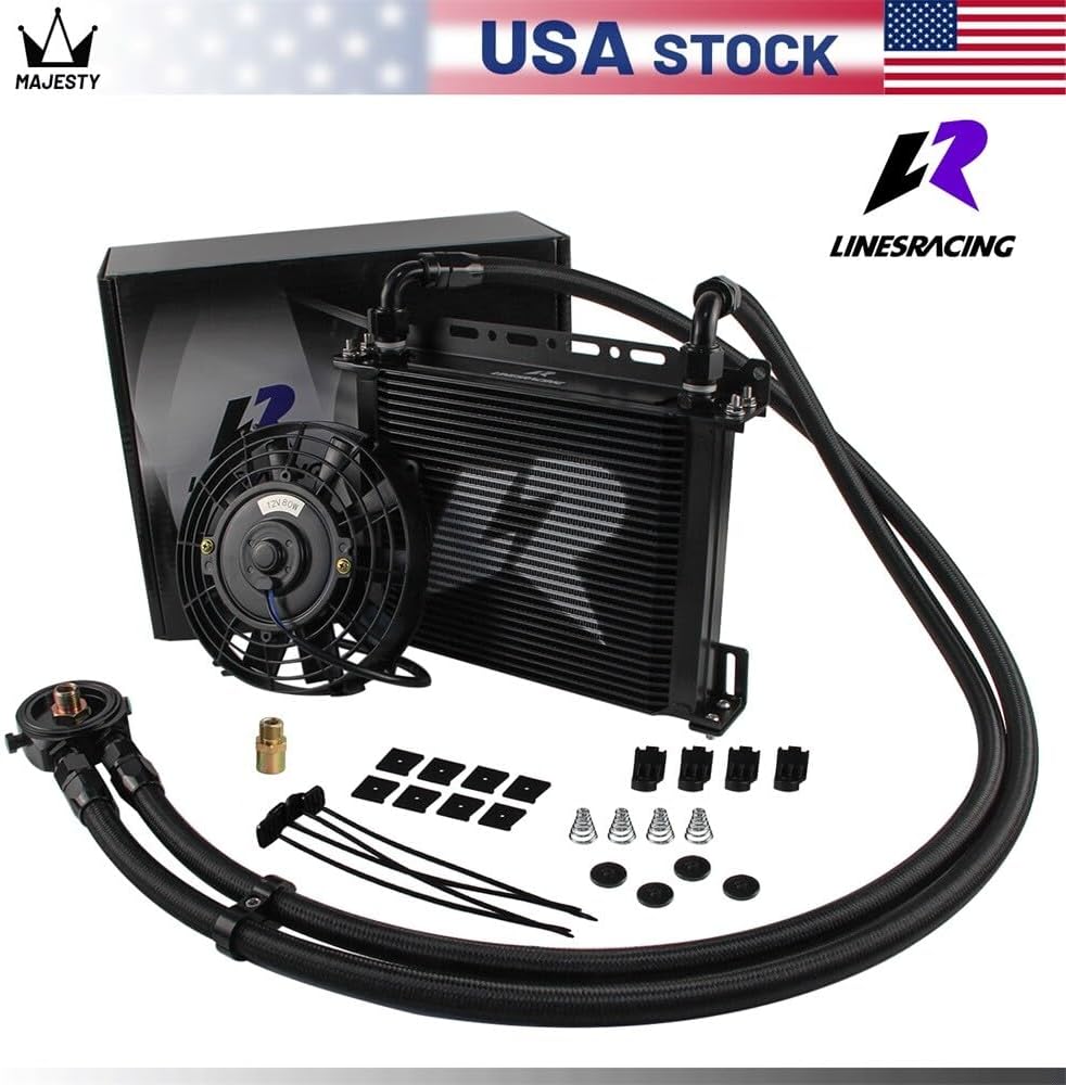 ya 12 10.8 baidi LR 30 Row AN10 Oil Cooler Kit+Filter Adapter Hose Kit +7 Electric Fan Kit Black