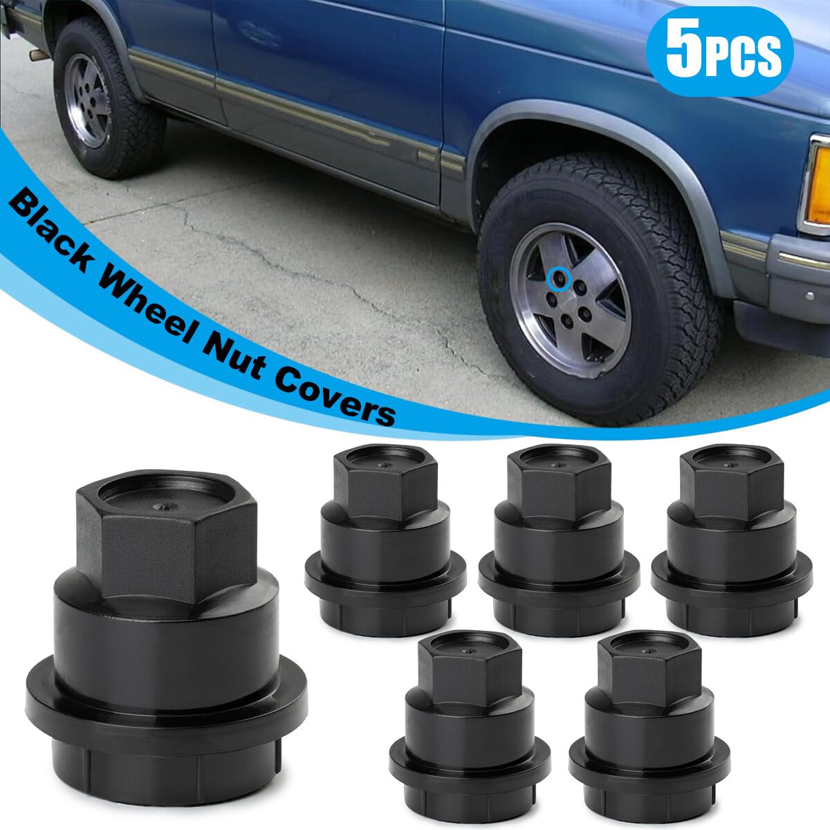 ya 10 9.16 baidi 5X New Black Lug Nut Covers Caps for Chevrolet S10 Blazer 91-94 for GMC Jimmy 92-01