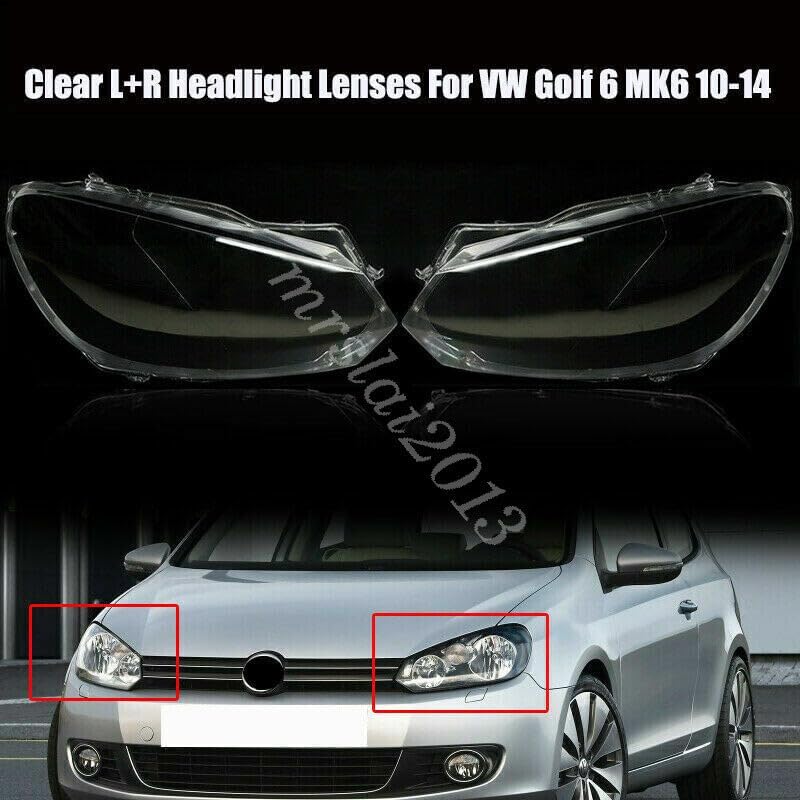 ya 9 10.24 Headlight Lenses Cover Clear Lens Replacement L + R for VW for Golf 6 MK6 2010-2014