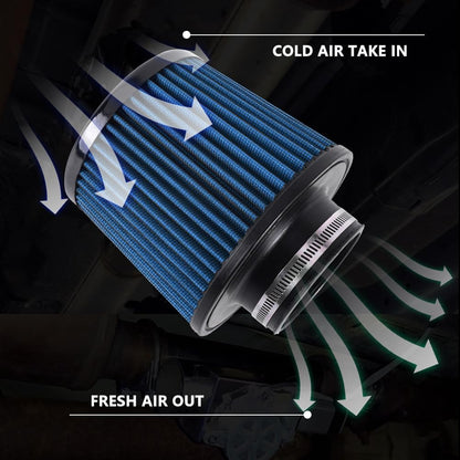 ya 13 9.15 baidi 3 76mm Dry Air Filter Cold Air Intake Cone Replacement High Flow Inlet BLUE