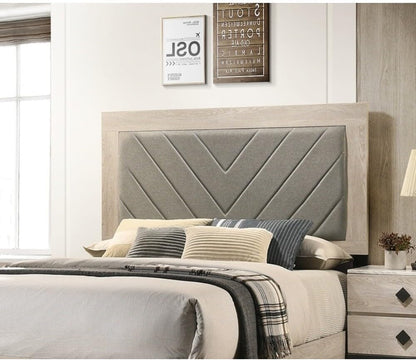 ya 28 10.13 baidi California King Bed, Gray V-Design Headboard, Cream Finish, Rubberwood Bedf