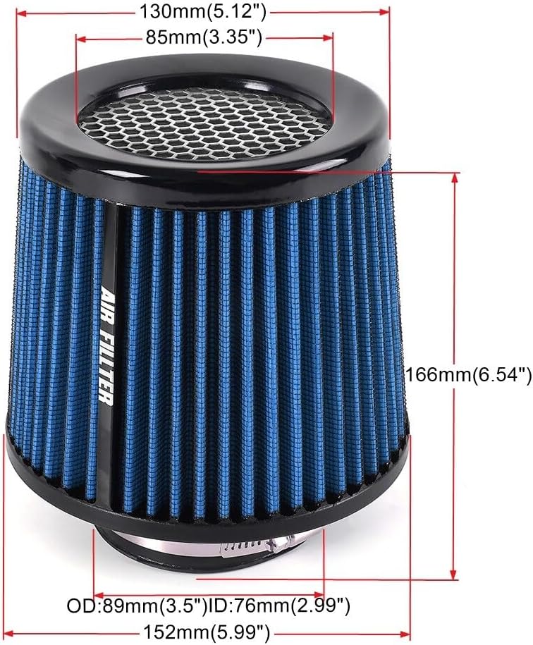 ya 13 9.15 baidi BLUE 3 76mm High Flow Inlet Cold Air Intake Cone Replacement Dry Air Filter NEW