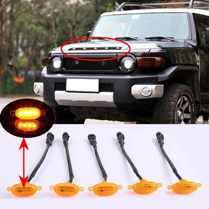 ya 4 8.10 5PCS For FJ Cruiser 2007-14 Raptor Style yellow LED Lamps Front Grill Lights Kit