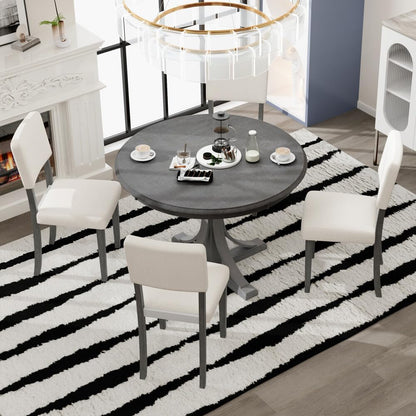 ya 28 10.13 baidi 5pc Retro Round Dining Set Dark Gray, Curved Trestle Legs, 4 Upholstered Ch