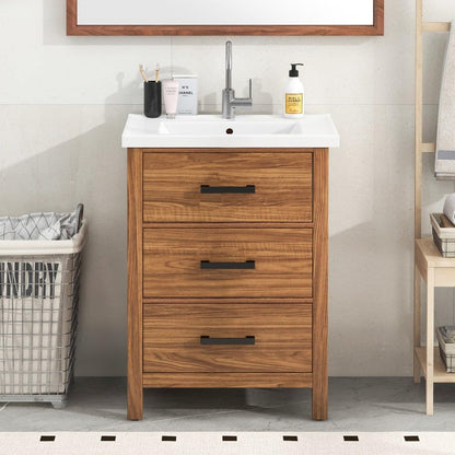 ya 28 10.13 baidi 24'' Bathroom Vanity Modern Ceramic Basin - 3 Drawers Cabinet, Single Sink