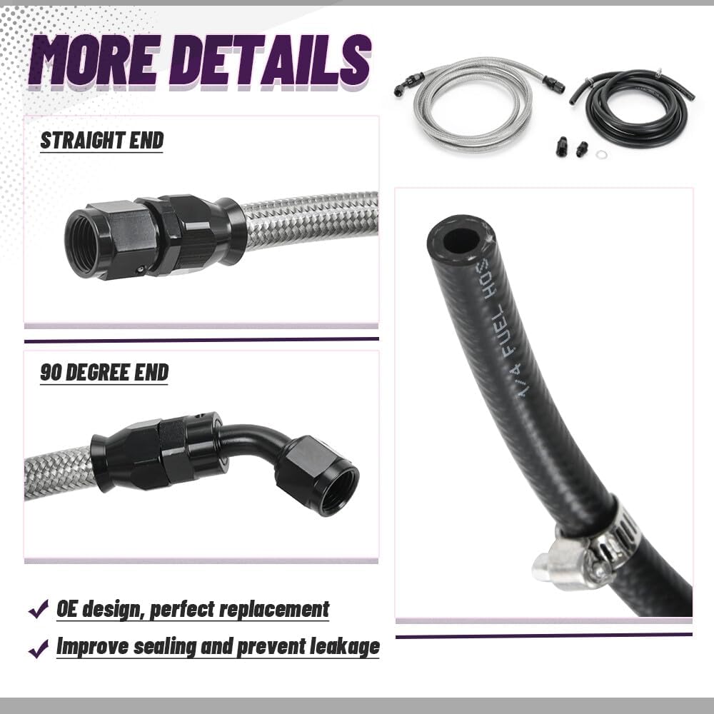 ya 10 9.16 baidi For 96-00 for Civic 4dr Sedan Black Stainless Steel Fuel Feed Line & Rubber Return