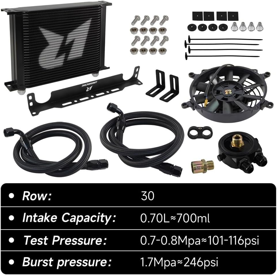 ya 12 10.8 baidi LR 30 Row AN10 Oil Cooler Kit+Filter Adapter Hose Kit +7 Electric Fan Kit Black