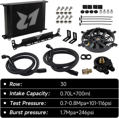 ya 12 10.8 baidi LR 30 Row AN10 Oil Cooler Kit+Filter Adapter Hose Kit +7 Electric Fan Kit Black