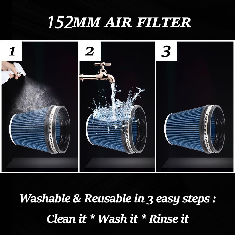 ya 13 9.15 baidi 6inch 152mm BLUE High Flow Inlet Cold Air Intake Cone Replacement Dry Air Filter