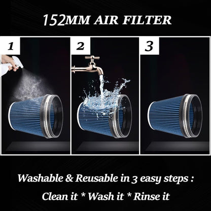 ya 13 9.15 baidi 6inch 152mm BLUE High Flow Inlet Cold Air Intake Cone Replacement Dry Air Filter