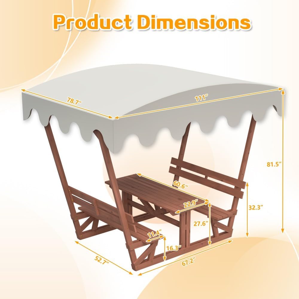 ya 28 10.13 baidi Brown Waterproof Solid Wood Picnic Table & Bench Set ¨C Removable Canopy