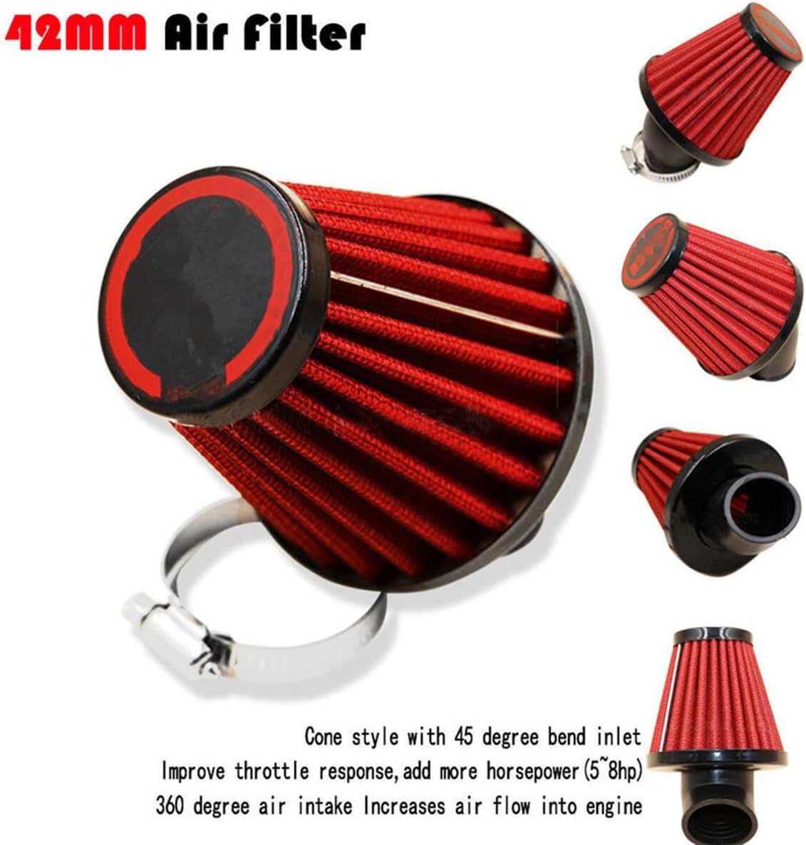 ya 5 8.10 45¡ã Bend High Flow Motorcycle Dual Layer Stainless Steel Mesh Air Filter 42mm