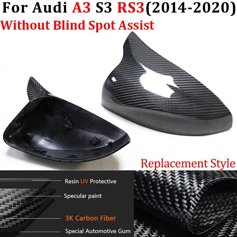 ya 11 9.14 baidifor Audi RS3 A3 S3 2014-2020 Carbon Car View Mirror Cover Blind Spot Assist
