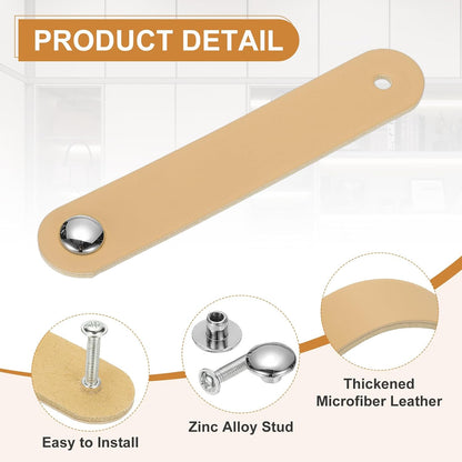 ya 26 10.21 baidi 4 Pcs Leather Drawer Pulls Single Hole Leather Handle with Screws Beige