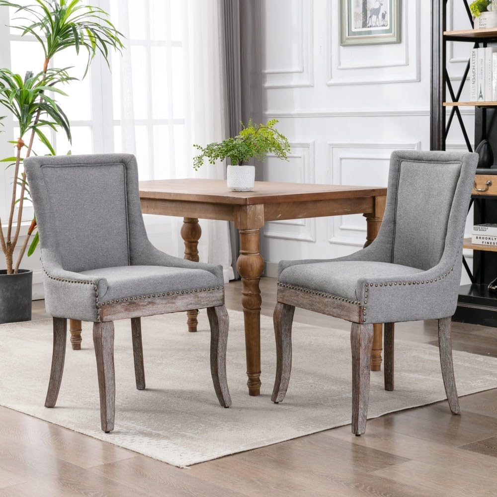 ya 28 10.13 baidi Gray Furniture Side Dining Set of 2 Thickened Fabric & Solid Wood Legs