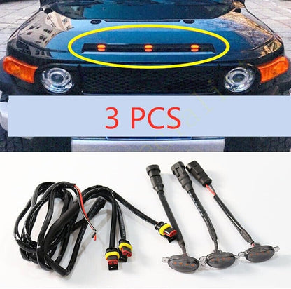 ya 4 8.10 3X for Toyota FJ Cruiser 2007-2014 Car Hood LED Light Raptor Style Grill Smoky